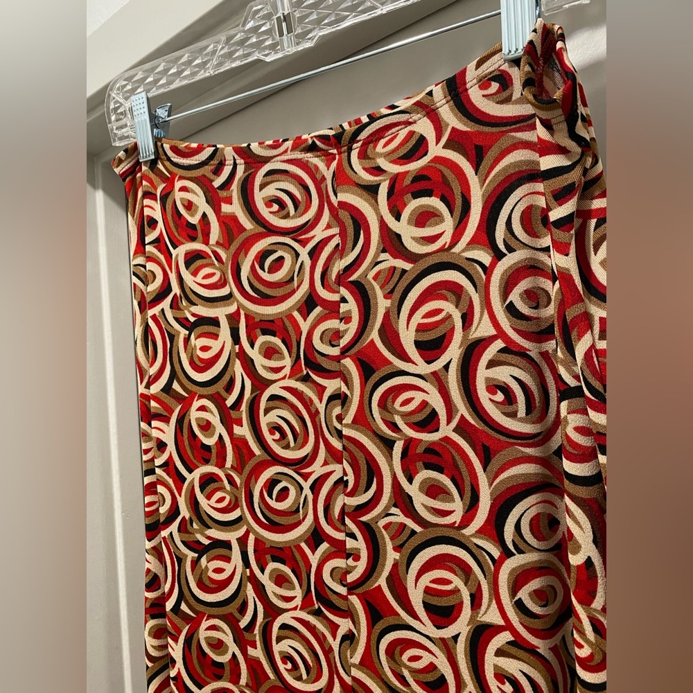 VTG 90s Y2K Charlotte Russe Mid-Length Red & Tan Swirl Patterned Skirt - M - Picture 12 of 13